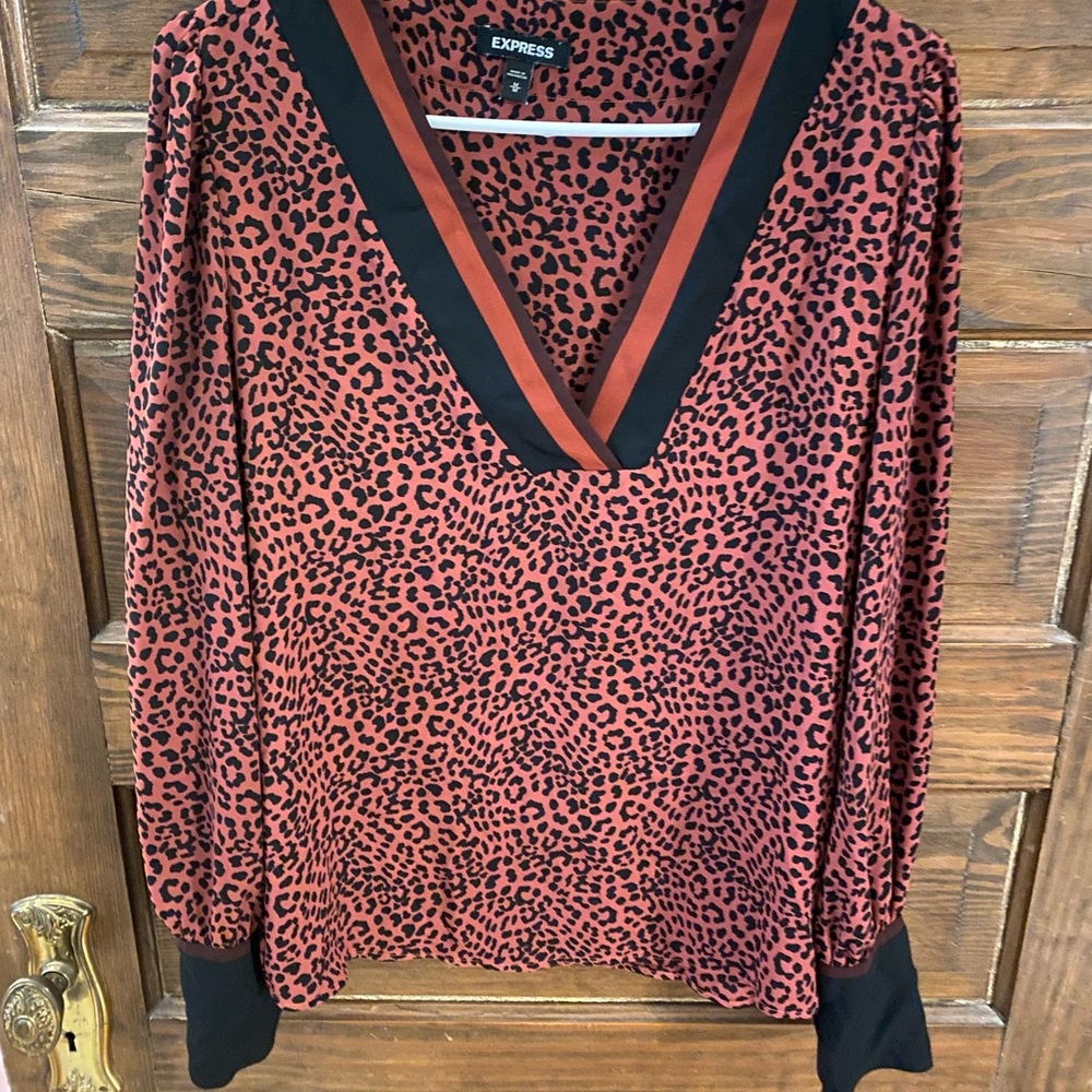 Express Red and Black Leopard Print Blouse